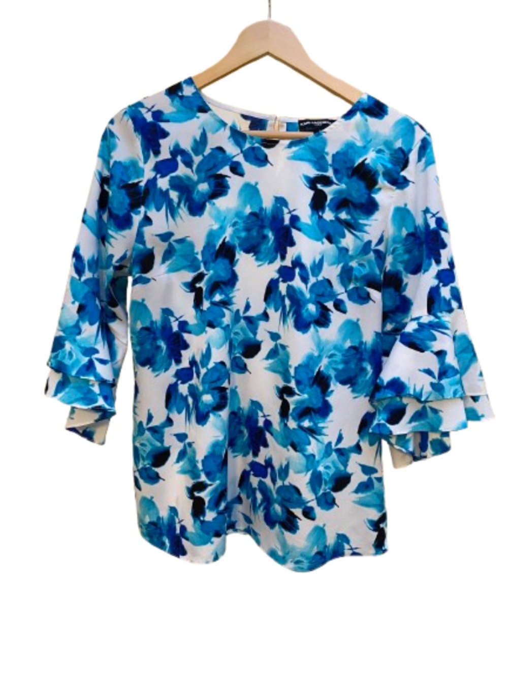 Karl Lagerfeld Paris Blue Floral Bell Sleeve Blouse